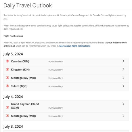a screenshot of a travel schedule